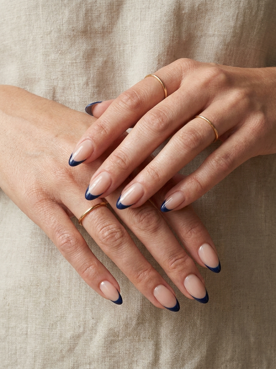 Navy Blue French Nails mit dunkelblauen French Tips